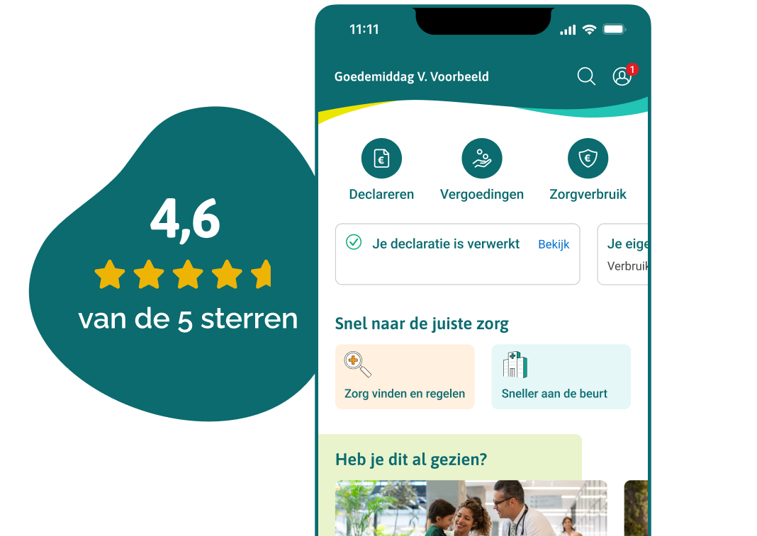 Afbeelding met de Zorg app met een reviewscore van 4,6 sterren op een schaal van 5 sterren