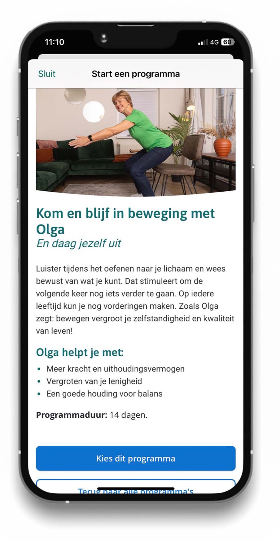 Afbeelding van de soepel en sterk coach app en een programma van Olga Commandeur