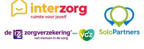 Hier zie je de logo's van Interzorg, Solopartners en van de IZZ zorgverzekering door VGZ