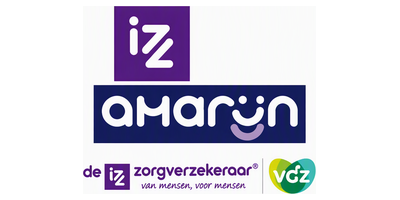 Hier zie je de logo's van IZZ, Amarijn en de IZZ zorgverzekering door VGZ.