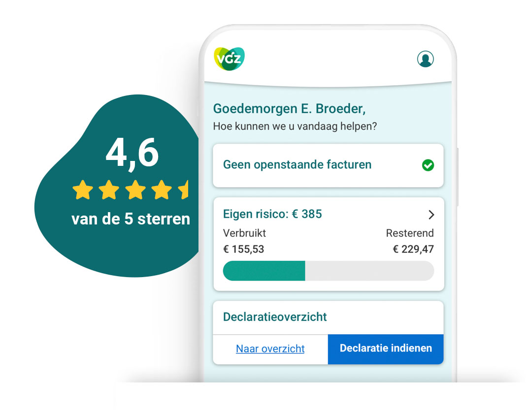 Startscherm van de VGZ Zorg app