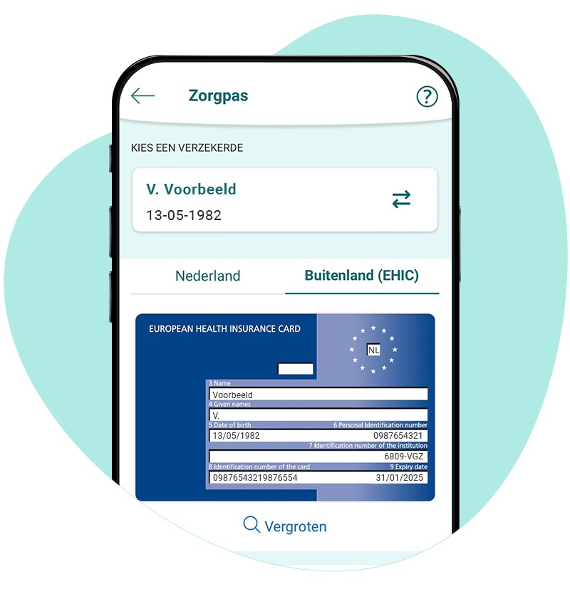 Afbeelding zorgpas in de app