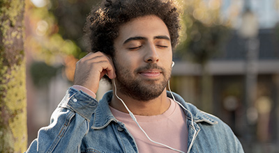 Man listening to mindful music